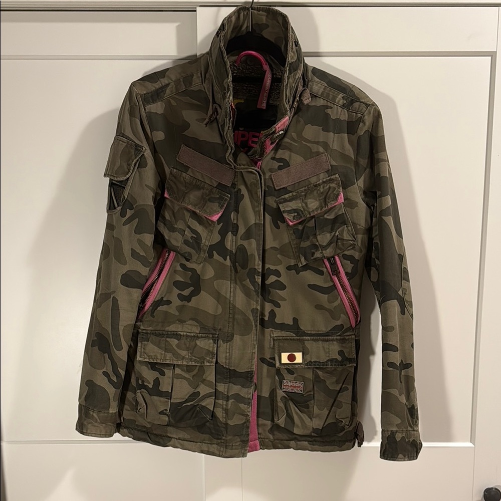 Superdry Camouflage Military Jacket with Pink Accents